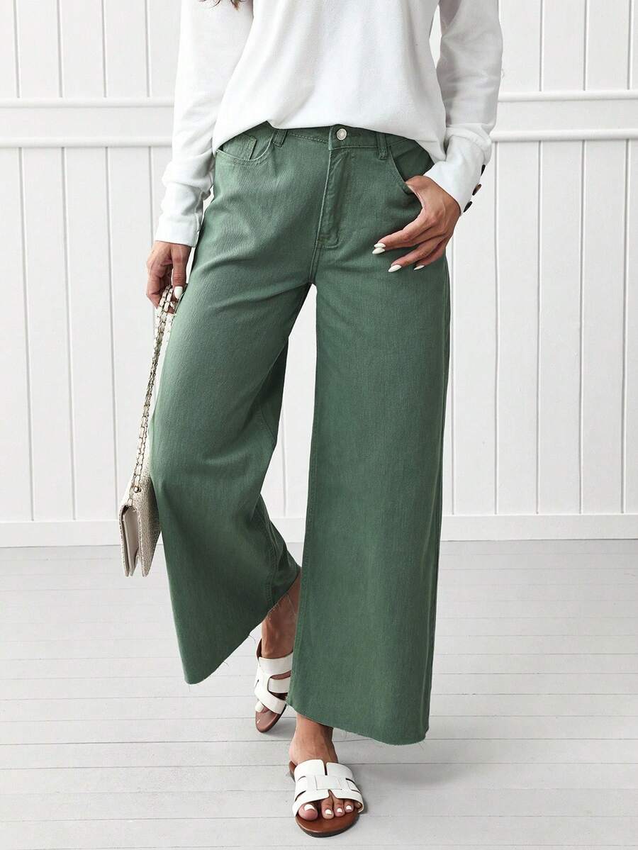 EMERY ROSE 女士休閒日常穿著寬腿牛仔褲 - 綠色 - 查看 1