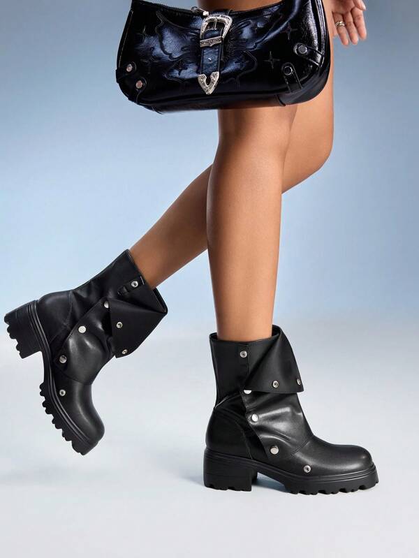 Cuccoo CUCCOO GRLICON Damen Ankle Boots und Stiefeletten, Motorrad-Stil, Y2K, Cool Girl, Schulanfang, Halloween, Weihnachten, Party Outfits