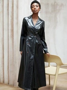 Aveloria Modichic Áo khoác gió rộng rãi họa tiết da cá sấu đen phong cách Punk Commuter, đầu thu - màu đen - Xem 6