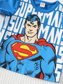 SUPERMAN X Cozy Pixies Suéter de cuello redondo de manga corta con gráfico suave de punto para bebé niño - Multicolor - Ver 5