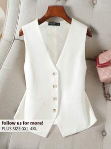 CosyJoli Plus Size Casual And Formal Solid Color Suit Vest In Fall/Winter