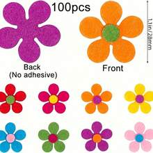 100 件/套多色毛毡花 | 涤纶自粘贴花 | 可重复使用且哑光饰面 | 非常适合布艺工艺品、DIY 项目和教室装饰 | 充满活力的花卉设计，适合创意表达，花束制作用品 - 彩色 - 查看 2