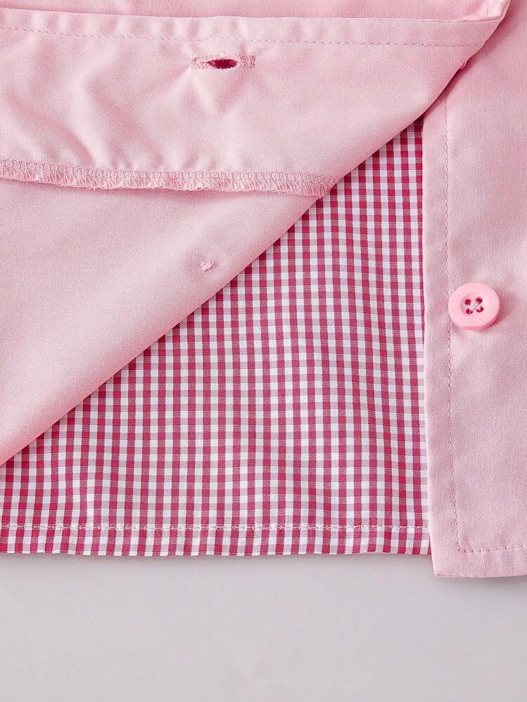 SHEIN 2 件女童甜美格子长袖翻领衬衫和中长 A 字裙套装，适合派对、郊游、学校、通勤、返校季、音乐节、休闲装 - 彩色 - 查看 8