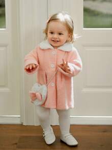 Souflis Souflis Chaqueta de peluche rosa esponjosa de moda para niña en otoño/invierno, combinada con una linda bolsa de peluche con forma de corazón, llamativa para fiestas y salidas - Rosa - Ver 5