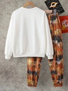 Discovery X SHEIN 2pcs/Set Tween Boy Ombre Tie-Dye Streetwear Sporty Style Crew Neck Long Sleeve Sweatshirt And Sweatpants Knit Casual Outfit - Multicolor - View 2