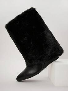 SHUZIA Women's Man Made Fur Mid-Calf Snow Boots- Warm, Luxe & Eye-Catching Winter Style With Anti-Slip Sole For Chic Cold-Weather Looks - Black - View 6