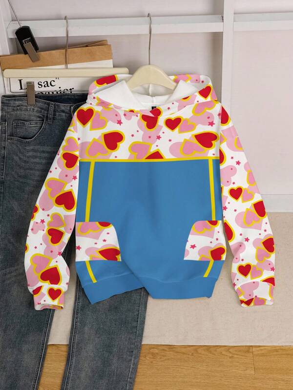 SHEIN X Care Bears Damen Lässig Allover Muster Kapuzenpullover