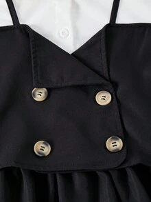 1 件女童长袖翻领衬衫裙，休闲中长连衣裙，适合日常穿着，秋季 - 黑與白 - 查看 6