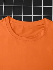 Manfinity Homme Plus Size Men's Casual Solid Color Short Sleeve T-Shirt, Summer - Orange - View 4
