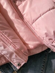 SHEIN Cute Kawaii Thick Hooded Winter Jacket For Tween Girls, Long Sleeve, Fleece, Baby‑Pink Coat With 3D Bow Decor - Pink - View 7