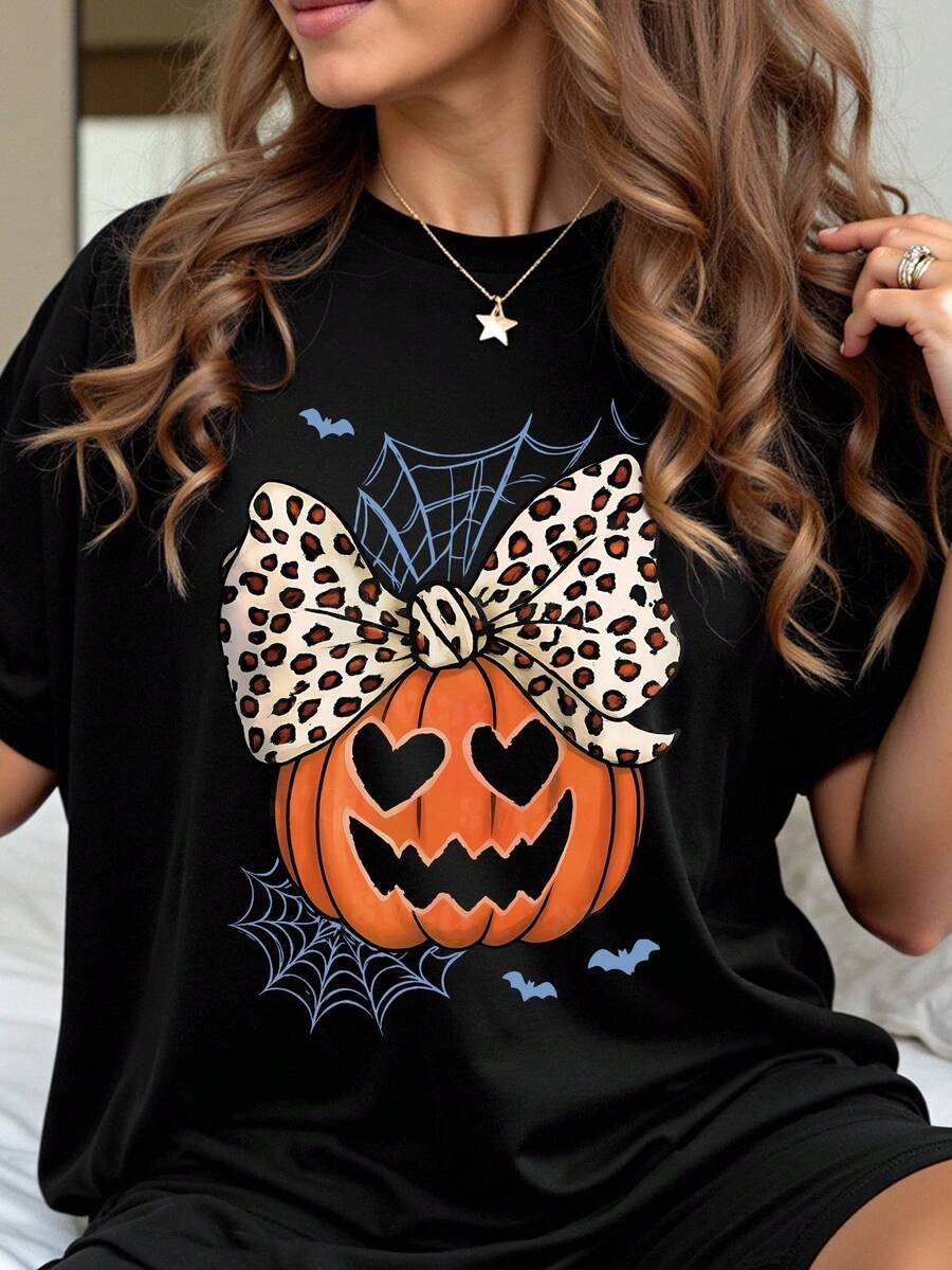 EMERY ROSE Áo phông Halloween cỡ lớn, Áo thun họa tiết cỡ lớn cho phong cách đường phố, Áo thun tay ngắn dễ thương mùa hè - màu đen - Xem 1
