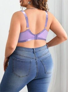 SHEIN CURVE+ Plus Size Solid Color Mesh Insert Wireless Curved Tank Top Summer/Country/Beach Vacation/Beach Wear - Mauve Purple - View 2