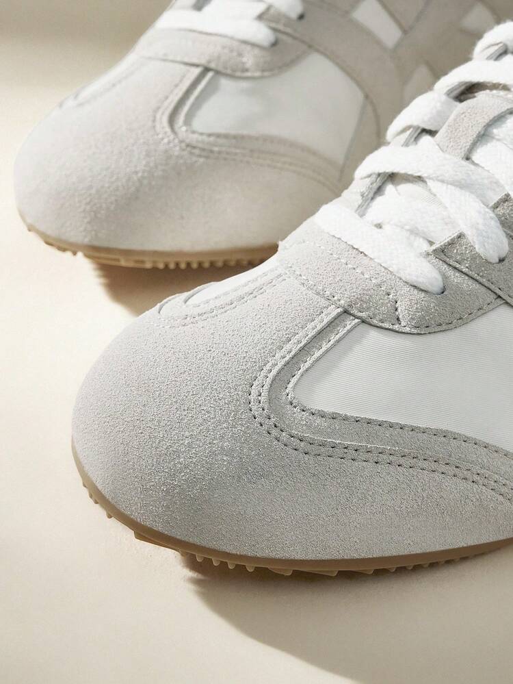 CUCCOO EASI 1 Pair Women's Slip-On Lace-Up Round Toe Flat Casual Sneakers, PU Leather, Gray, Suitable For Casual, Sports, Indoor And Outdoor Daily Wear