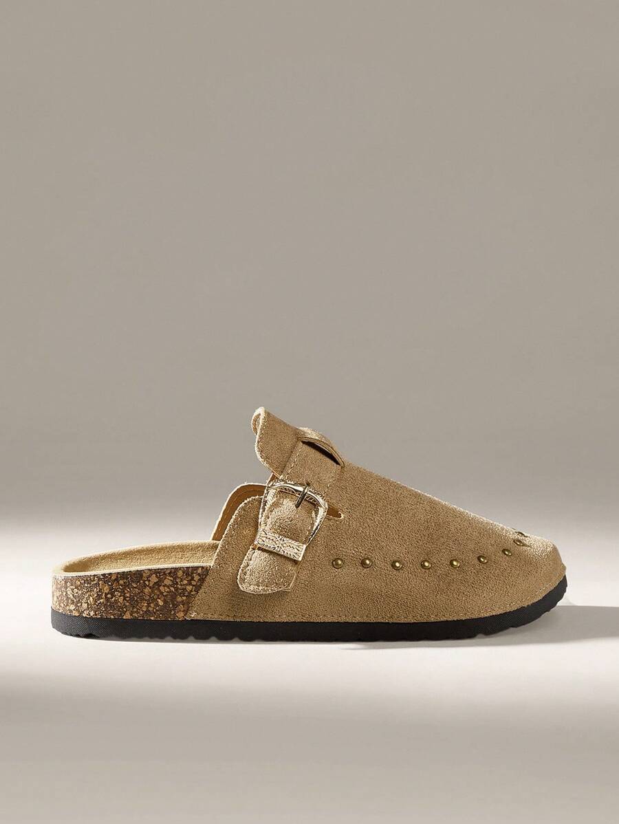 Solecia Zapatos planos cómodos, casuales, versátiles para mujer con puntera redonda, flecos, totalmente con strass y doble hebilla - Marrón - Ver 1