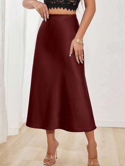 Glamine 女士纯色美人鱼款长裙，缎面材质，优雅A字裙摆，适合女士参加派对和日常穿着