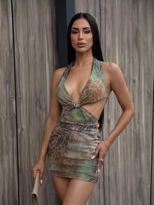 Carolina Barros 女式镂空印花海滩度假风连衣裙 - 綠色 - 查看 6