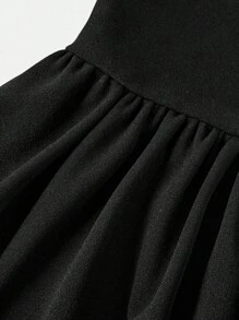 SHEIN 女童黑色派对礼服，U 领肩带和白色撞色 3D 花朵装饰，伴娘礼服，优雅正式晚会舞会婚礼宾客礼服，适合毕业典礼、晚宴礼服、春节、圣诞节、万圣节 - 黑與白 - 查看 9