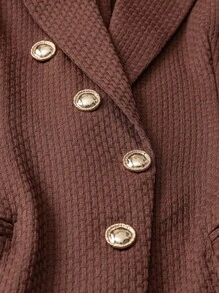 Bộ vest tay dài vải họa tiết đơn hàng khuy + nút trang trí cho nữ - Cà phê nâu - Xem 4