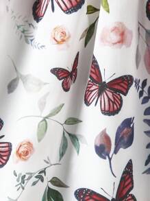 SHEIN Young Girl Butterfly Print Ruffle Trim Belted Dress - Red and White - View 8