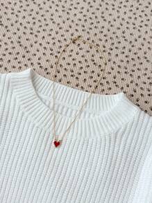 SHEIN Maglione bianco in maglia con nappe carine per ragazze pre-adolescenti, alla moda e versatile per uscite - Bianco - Visualizzare 3