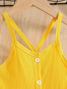 SHEIN 少女花卉印花交叉腰帶吊帶連體褲