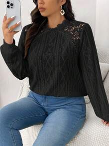 SHEIN Frenchy Áo thun nữ tay dài đơn giản, thời trang, đa năng, cỡ lớn, mặc hàng ngày - màu đen - Xem 1