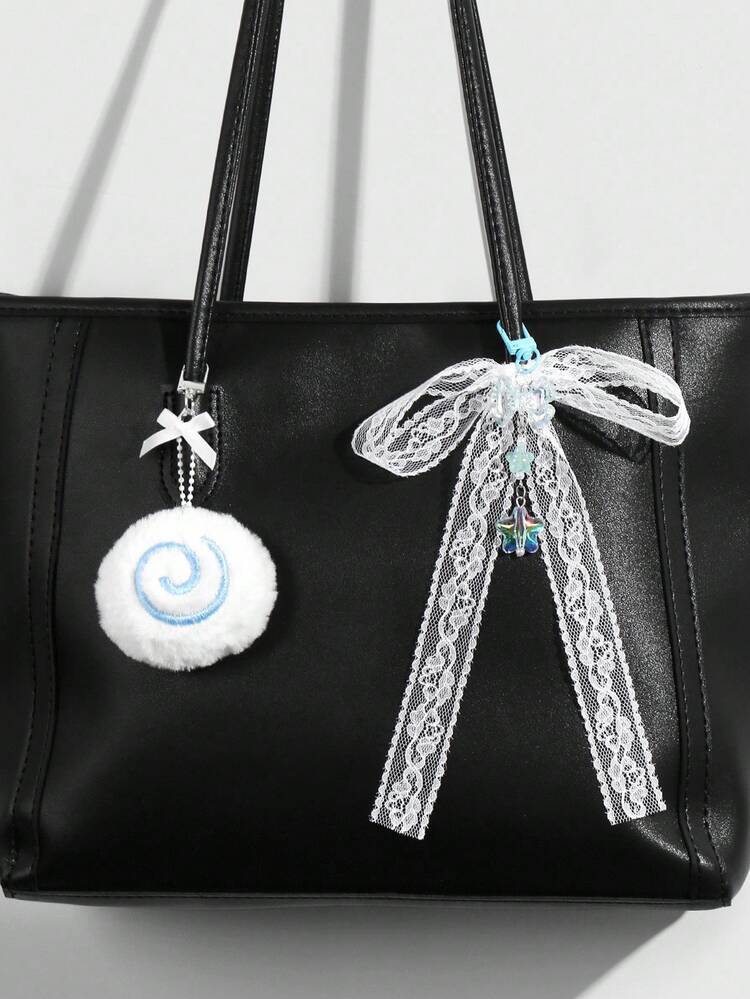 ROMWE Kawaii 3 st minimalistiska söta söta mångsidiga högkvalitativa blå plyschfiskkaka virvel harts rosett blomma stjärna + 80 cm vit spets pannband kombinationsset, gör-det-själv nyckelring väska hänge, lämplig för kvinnor, vardagskläder, högtidsgåva - Blå - Visa 2