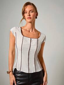 COSMINA Blusa elegante de contraste para mujer, ideal para el verano