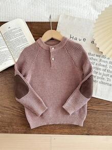 Blossori Young Boys Cardigans Polka Dot & Striped Loose Fit Crew Neck Knit Sweater, Autumn/Winter Fall - Brown - View 3