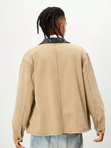 ROMWE MEN Street Life Giacca di jeans da uomo con colletto a contrasto e tasche multiple con bottoni