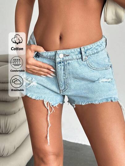 EURMUSE WOMEN LOW WAIST MINI DENIM SHORT WITH DESTROY RAW EDGE CASUAL EVERYDAY Women S Summer Women Summer Outfits Summer Outfits For Women Shorts Woman S Summer Clothes Women S Clothes Women S Bottoms Women Summer Sets