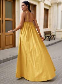 Brillora Váy cổ chữ V rộng rãi cho nữ, màu trơn, kỳ nghỉ & mùa hè - Màu vàng - Xem 7