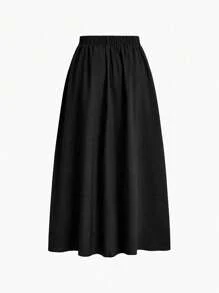 Chiquease Jupe longue taille haute de couleur unie coupe évasée pour femme