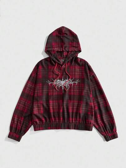 Street Life Herren Lässig Karomuster Schwarz Hoodie