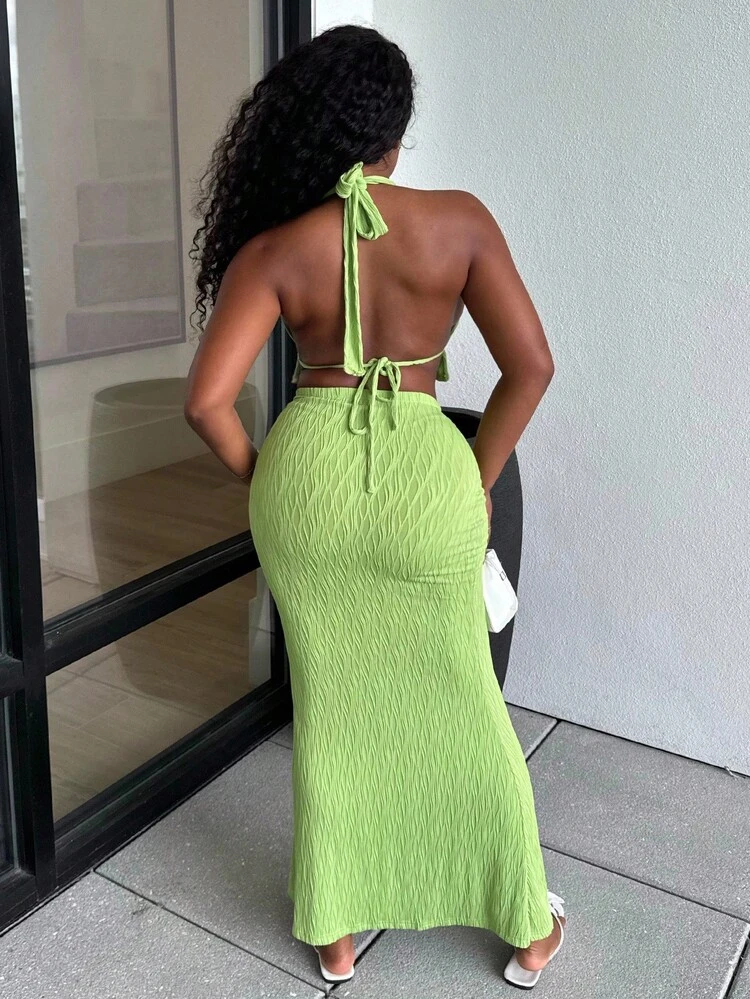 Alexandranx Conjunto de Duas Peças para Uso Diário Feminino - Verde - Visão 2