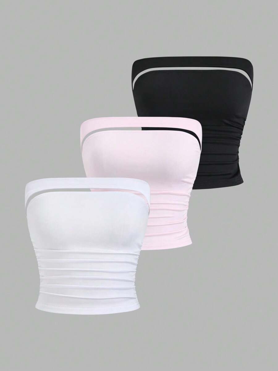 Sweetra 3 件套女士性感短款上衣套装、百搭抹胸内衣和外套 - 彩色 - 查看 1