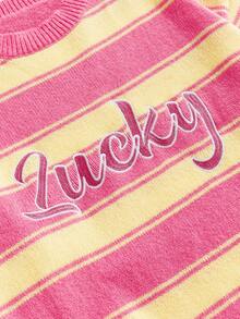 ROMWE MEN Prep Spring Casual Graphic Red Men'S Kpop Crew Neck Striped Print Knit Sweater, Unisex Fashion , Fall Winter - Multicolor - View 3