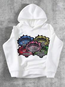 Bolty Tween Boys' Casual Everyday Versatile Comfortable Printed Sweatshirt Pullover Loose Fit Knit Sweatshirt Suitable For Birthday Parties, Evening Parties, Performances, Weddings, Baptisms, Opening Ceremonies Daily Suitable For Daily Use Suitable For School Suitable For Travel Suitable For Sports Suitable For Autumn And Winter Fall - White - View 3