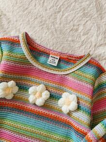 Vintaside Kids 2 pièces Ensemble Top à manches longues avec décor crocheté à rayures arc-en-ciel et floral et pantalon évasé à taille élastique pour bébé fille, avec garniture à franges, tenue décontractée chic pour l'automne, convient pour de multiples occasions