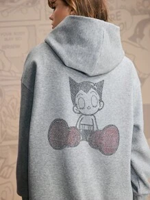 Astro Boy X SHEIN Women's Short Cartoon Figure Graphic Rhinestone Hooded Dress - Light Grey - View 6