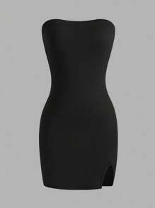 Sweetra Vestido negro sin tirantes para mujer, minivestido corto