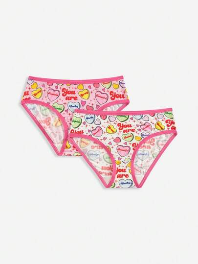 Teen Girls Heart & Cartoon Printed Underwear