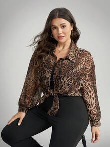 SHEIN LUNE Bộ 3 áo sơ mi, áo hai dây và quần legging họa tiết da báo cỡ lớn cho nữ - Nhiều màu - Xem 10