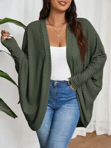 SHEIN Frenchy Plus Size Casual Loose Ribbed Knit Cardigan Sweater,Fall Clothes For Women Winter Autumn