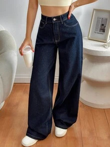 EURMUSE JEANS FEMME TAILLE BASSE JAMBE LARGE - Jean brut - Voir 3