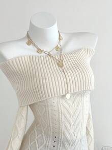 Elamini 时尚百搭纯色露肩修身毛衣 - 白色 - 查看 3