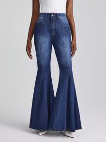 SHEIN Frenchy Quần jeans ống loe thời trang dành cho người đi làm - Rửa tối - Xem 4