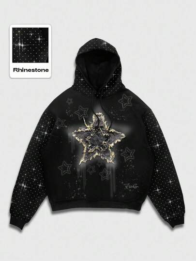 Grunge Punk sweat-shirt à capuche à manches longues pour hommes avec décoration brodée et strass, automne/hiver