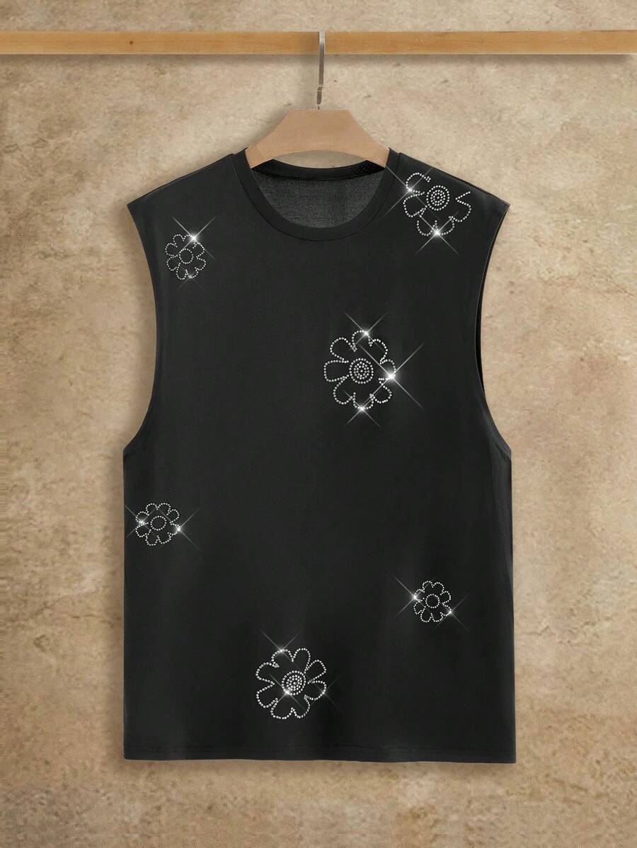 Manfinity NXTstreet 男士休闲花卉水钻装饰黑色无袖背心
