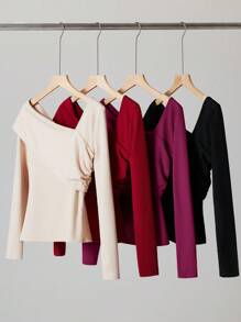 SHEIN BIZwear 不对称肩部设计，梅红色上衣，优雅百搭，适合都市商务休闲、办公室、约会、派对、乡村音乐节、婚礼宾客、生日、万圣节、圣诞节等场合，是女士必备单品。 - 紫色 - 查看 6
